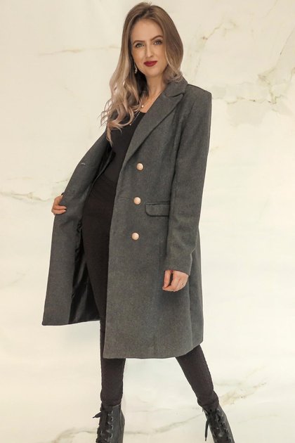 Casaco Sobretudo Alfaiataria Lã Batida Audere Clothes Cinza - Main Image