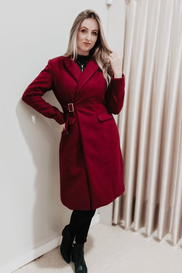 Casaco Sobretudo Feminino Transpassado Lã Batida Audere Bordô