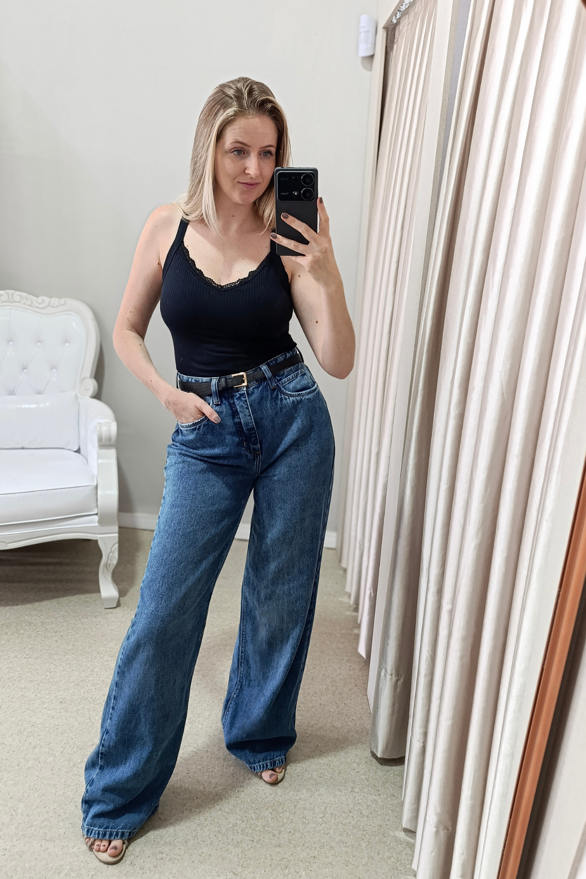 Calça Jeans Wide Leg Doce Trama Azul Escuro